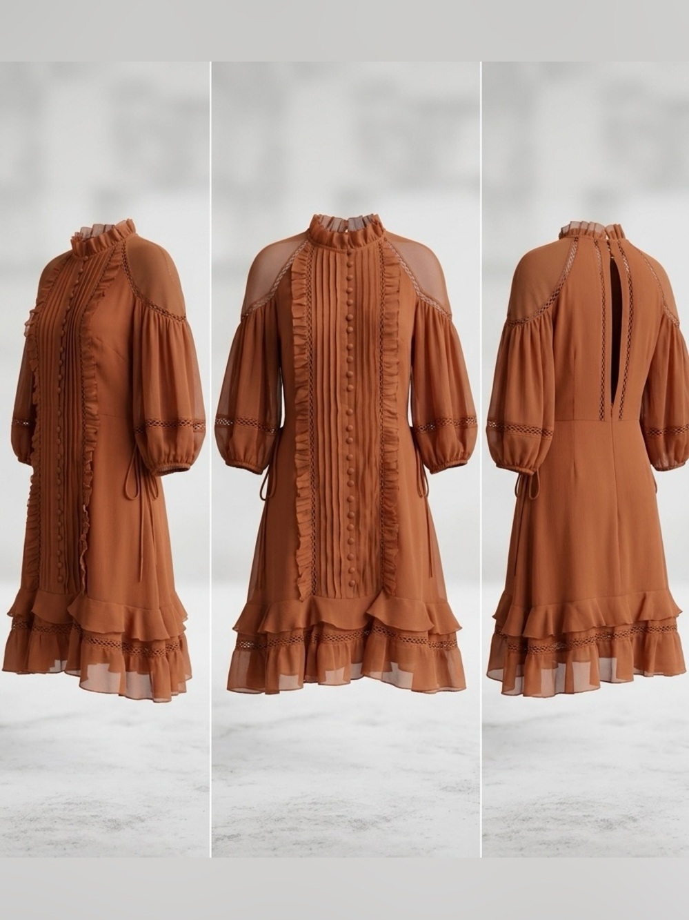 ASOS Design Rust Brown Boho Pleated Button Down Mini Dress Size 4
